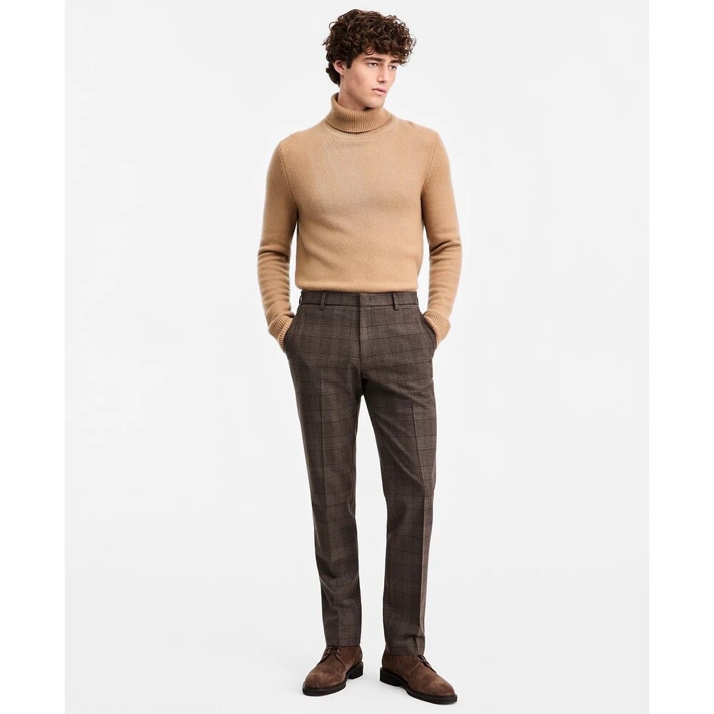 $95 NEW TOMMY HILFIGER MENS 46X30 BROWN PLAID SOFT TROUSERS DRESS PANTS SLACKS